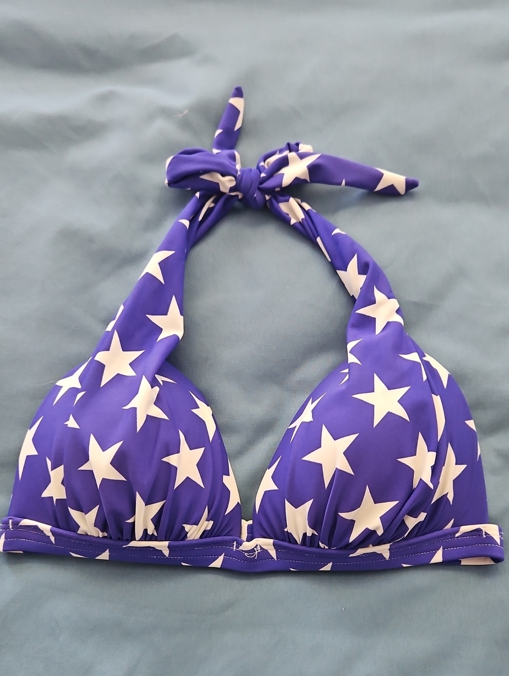 Blue Star Print Halter Bikini Top